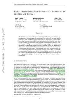 Joint Embedding Self-Supervised Learning in the Kernel Regime