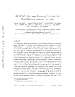 DR.BENCH: Diagnostic Reasoning Benchmark for Clinical Natural Language
  Processing