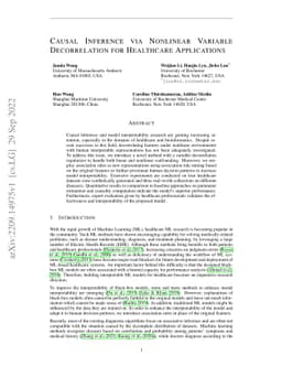 Causal Inference via Nonlinear Variable Decorrelation for Healthcare
  Applications