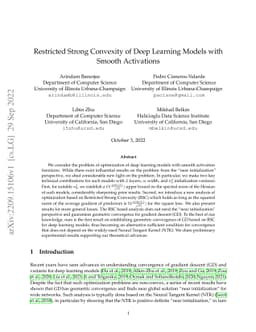 Restricted Strong Convexity of Deep Learning Models with Smooth
  Activations