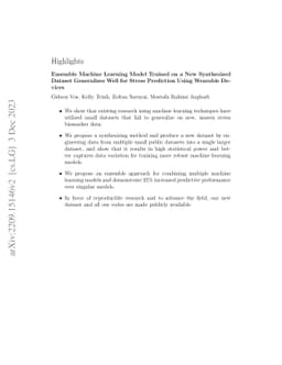 Ensemble Machine Learning Model Trained on a New Synthesized Dataset
  Generalizes Well for Stress Prediction Using Wearable Devices