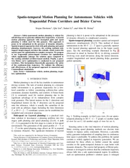 Spatio-temporal Motion Planning for Autonomous Vehicles with Trapezoidal
  Prism Corridors and Bézier Curves