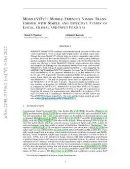 MobileViTv3: Mobile-Friendly Vision Transformer with Simple and
  Effective Fusion of Local, Global and Input Features