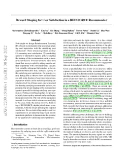 Reward Shaping for User Satisfaction in a REINFORCE Recommender