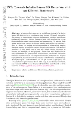 INT: Towards Infinite-frames 3D Detection with An Efficient Framework