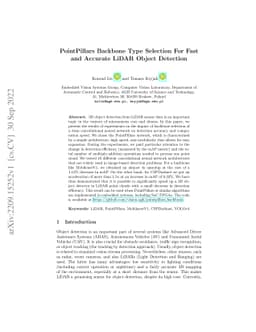 PointPillars Backbone Type Selection For Fast and Accurate LiDAR Object
  Detection