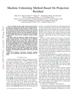 Machine Unlearning Method Based On Projection Residual