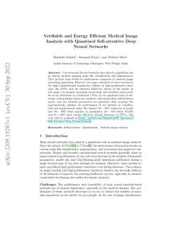 Verifiable and Energy Efficient Medical Image Analysis with Quantised
  Self-attentive Deep Neural Networks