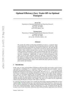 Optimal Efficiency-Envy Trade-Off via Optimal Transport