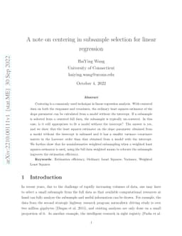 A note on centering in subsample selection for linear regression