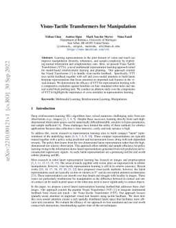 Visuo-Tactile Transformers for Manipulation