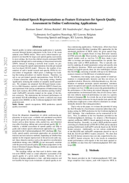 Pre-trained Speech Representations as Feature Extractors for Speech
  Quality Assessment in Online Conferencing Applications