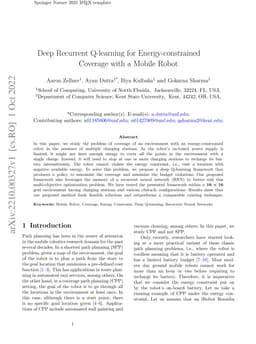 Deep Recurrent Q-learning for Energy-constrained Coverage with a Mobile
  Robot
