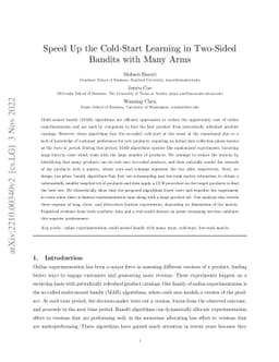 Speed Up the Cold-Start Learning in Two-Sided Bandits with Many Arms