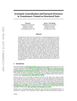 Systematic Generalization and Emergent Structures in Transformers
  Trained on Structured Tasks