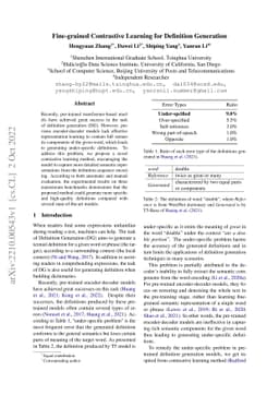 Fine-grained Contrastive Learning for Definition Generation