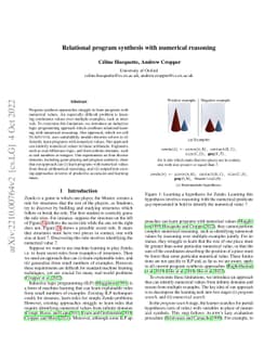 Relational program synthesis with numerical reasoning