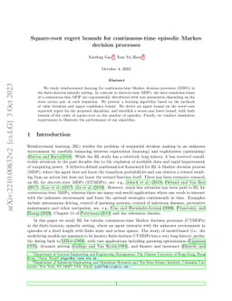 Square-root regret bounds for continuous-time episodic Markov decision
  processes