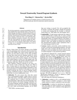 Toward Trustworthy Neural Program Synthesis