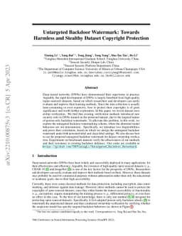 Untargeted Backdoor Watermark: Towards Harmless and Stealthy Dataset
  Copyright Protection