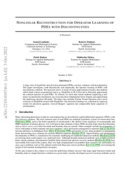 Nonlinear Reconstruction for Operator Learning of PDEs with
  Discontinuities