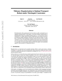 Tikhonov Regularization is Optimal Transport Robust under Martingale
  Constraints
