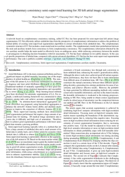 Complementary consistency semi-supervised learning for 3D left atrial
  image segmentation