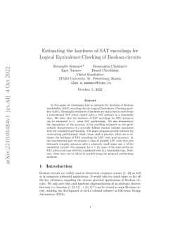 Estimating the hardness of SAT encodings for Logical Equivalence
  Checking of Boolean circuits