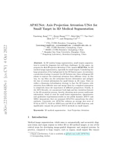 APAUNet: Axis Projection Attention UNet for Small Target in 3D Medical
  Segmentation