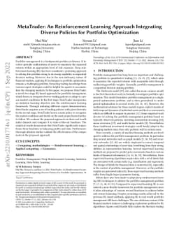 MetaTrader: An Reinforcement Learning Approach Integrating Diverse
  Policies for Portfolio Optimization