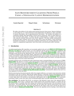 Safe Reinforcement Learning From Pixels Using a Stochastic Latent
  Representation