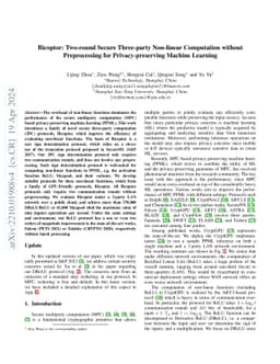 Bicoptor: Two-round Secure Three-party Non-linear Computation without
  Preprocessing for Privacy-preserving Machine Learning