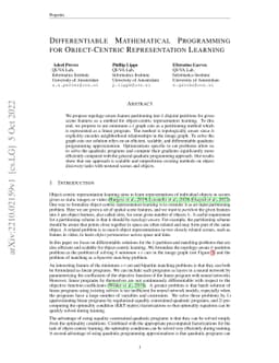Differentiable Mathematical Programming for Object-Centric
  Representation Learning