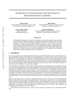 On Neural Consolidation for Transfer in Reinforcement Learning