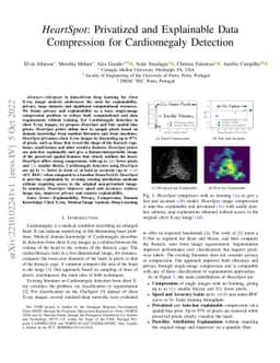 HeartSpot: Privatized and Explainable Data Compression for Cardiomegaly
  Detection