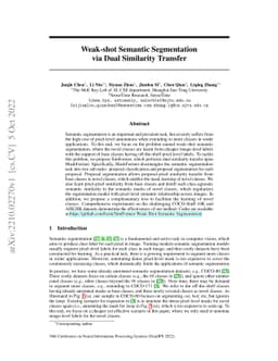 Weak-shot Semantic Segmentation via Dual Similarity Transfer