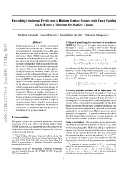 Extending Conformal Prediction to Hidden Markov Models with Exact
  Validity via de Finetti's Theorem for Markov Chains