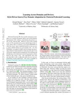 Learning Across Domains and Devices: Style-Driven Source-Free Domain
  Adaptation in Clustered Federated Learning