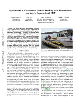 Experiments in Underwater Feature Tracking with Performance Guarantees
  Using a Small AUV