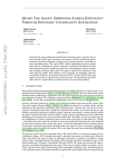 Query The Agent: Improving sample efficiency through epistemic
  uncertainty estimation