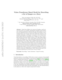 Vision Transformer Based Model for Describing a Set of Images as a Story