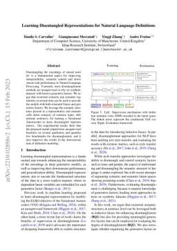 Learning Disentangled Representations for Natural Language Definitions