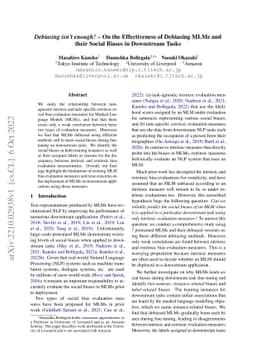 Debiasing isn't enough! -- On the Effectiveness of Debiasing MLMs and
  their Social Biases in Downstream Tasks