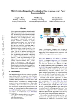 VLSNR:Vision-Linguistics Coordination Time Sequence-aware News
  Recommendation