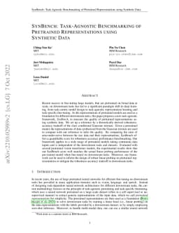 SynBench: Task-Agnostic Benchmarking of Pretrained Representations using
  Synthetic Data