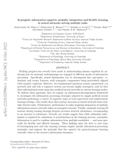 Synergistic information supports modality integration and flexible
  learning in neural networks solving multiple tasks
