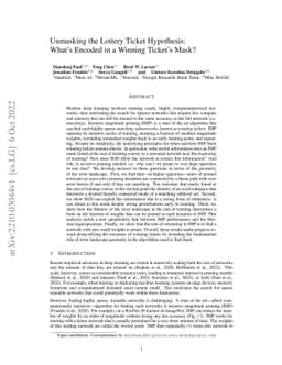 Unmasking the Lottery Ticket Hypothesis: What's Encoded in a Winning
  Ticket's Mask?