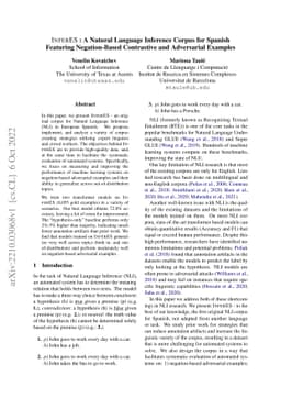 InferES : A Natural Language Inference Corpus for Spanish Featuring
  Negation-Based Contrastive and Adversarial Examples