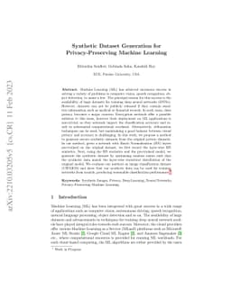 Synthetic Dataset Generation for Privacy-Preserving Machine Learning