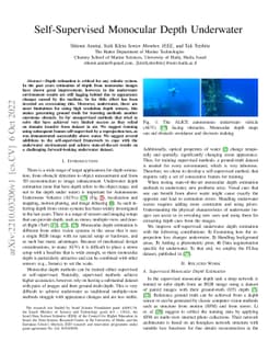 Self-Supervised Monocular Depth Underwater